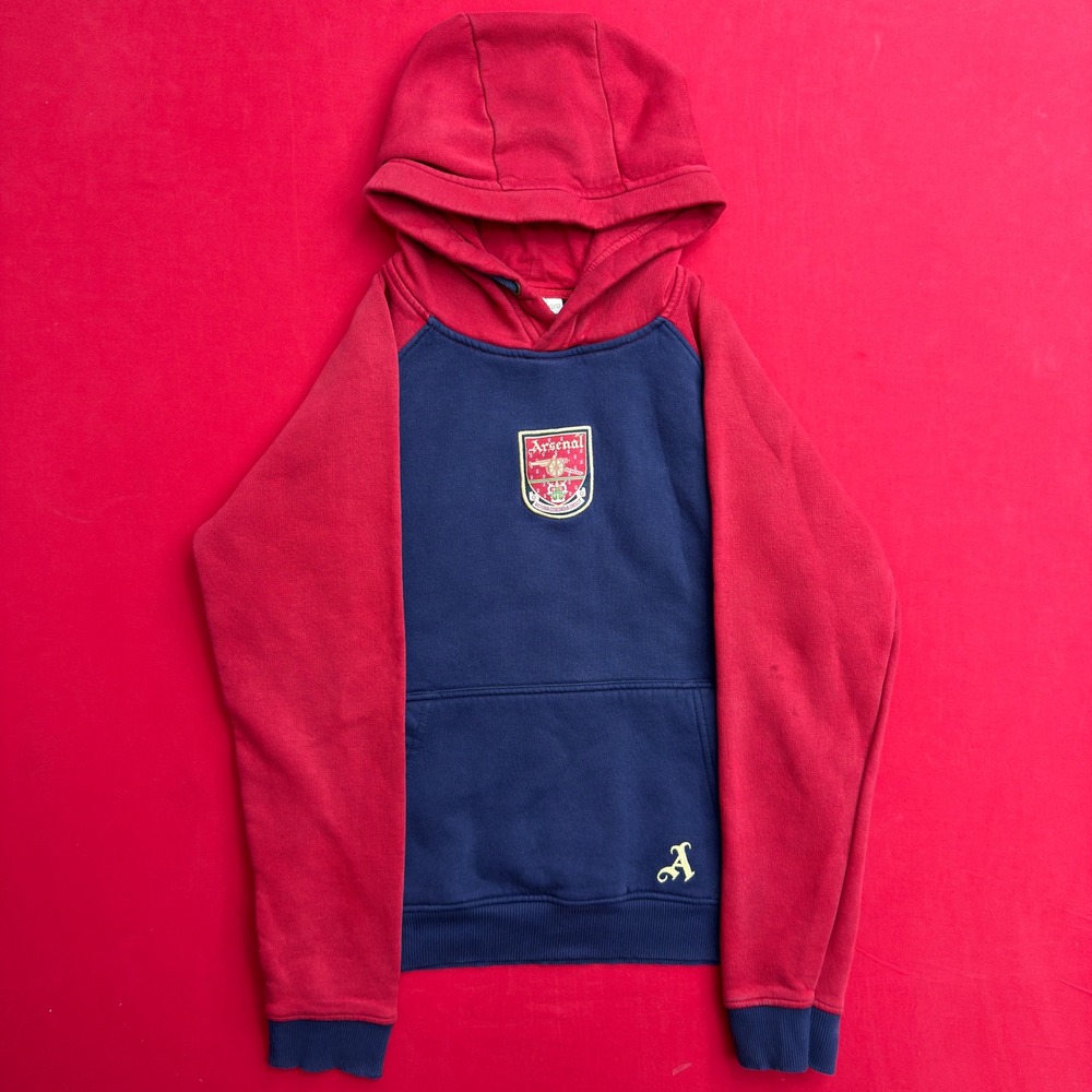 Arsenal Retro Kids Hoodie Navy Red Colorblock Soccer Pullover Size 12/13